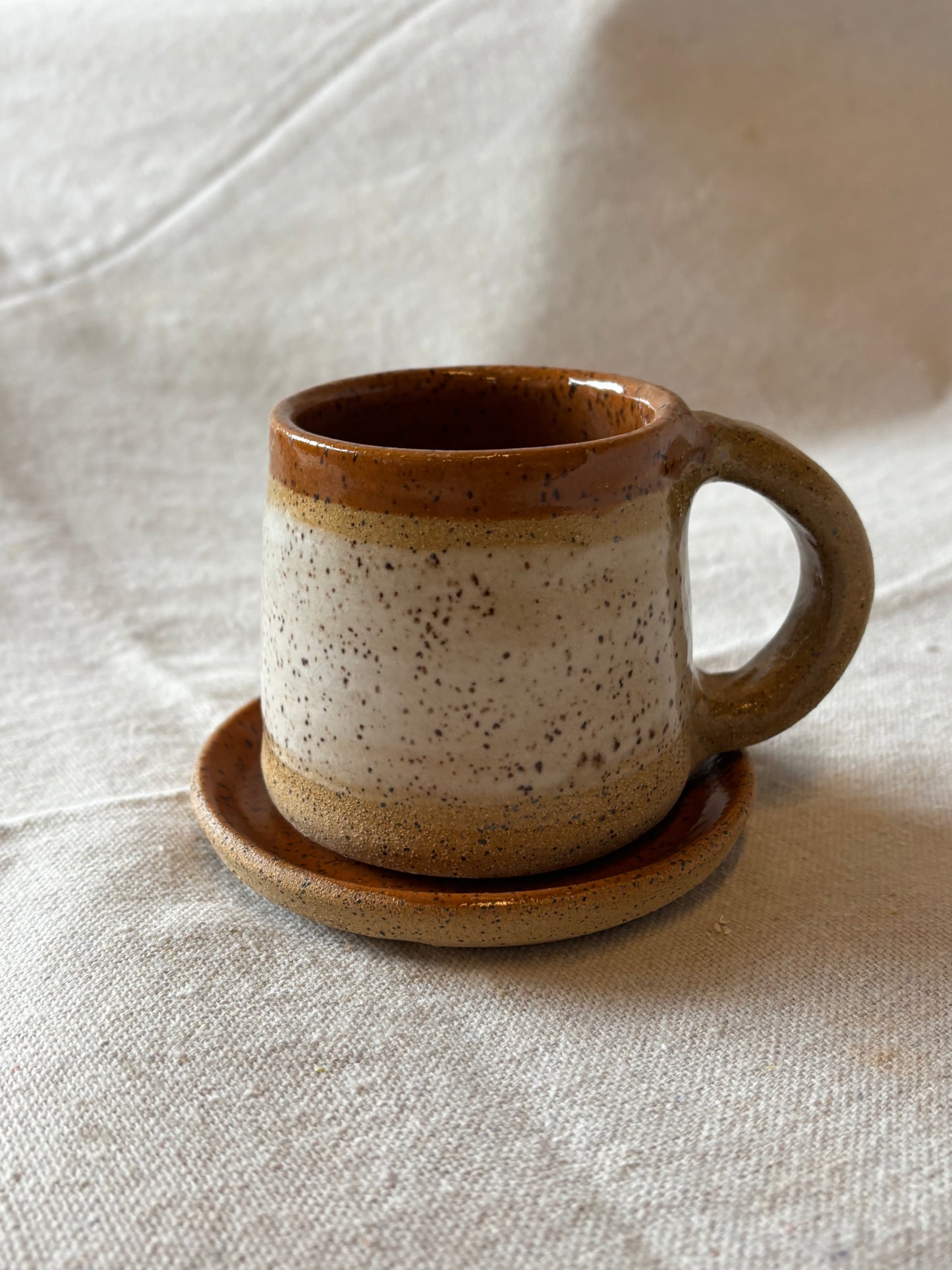Small. mug with saucer- Tall Pine Pottery