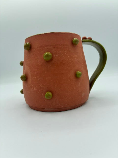 Toots Ceramics - 20 oz Porcelain Dots Mug (Terracotta/Green Dots)