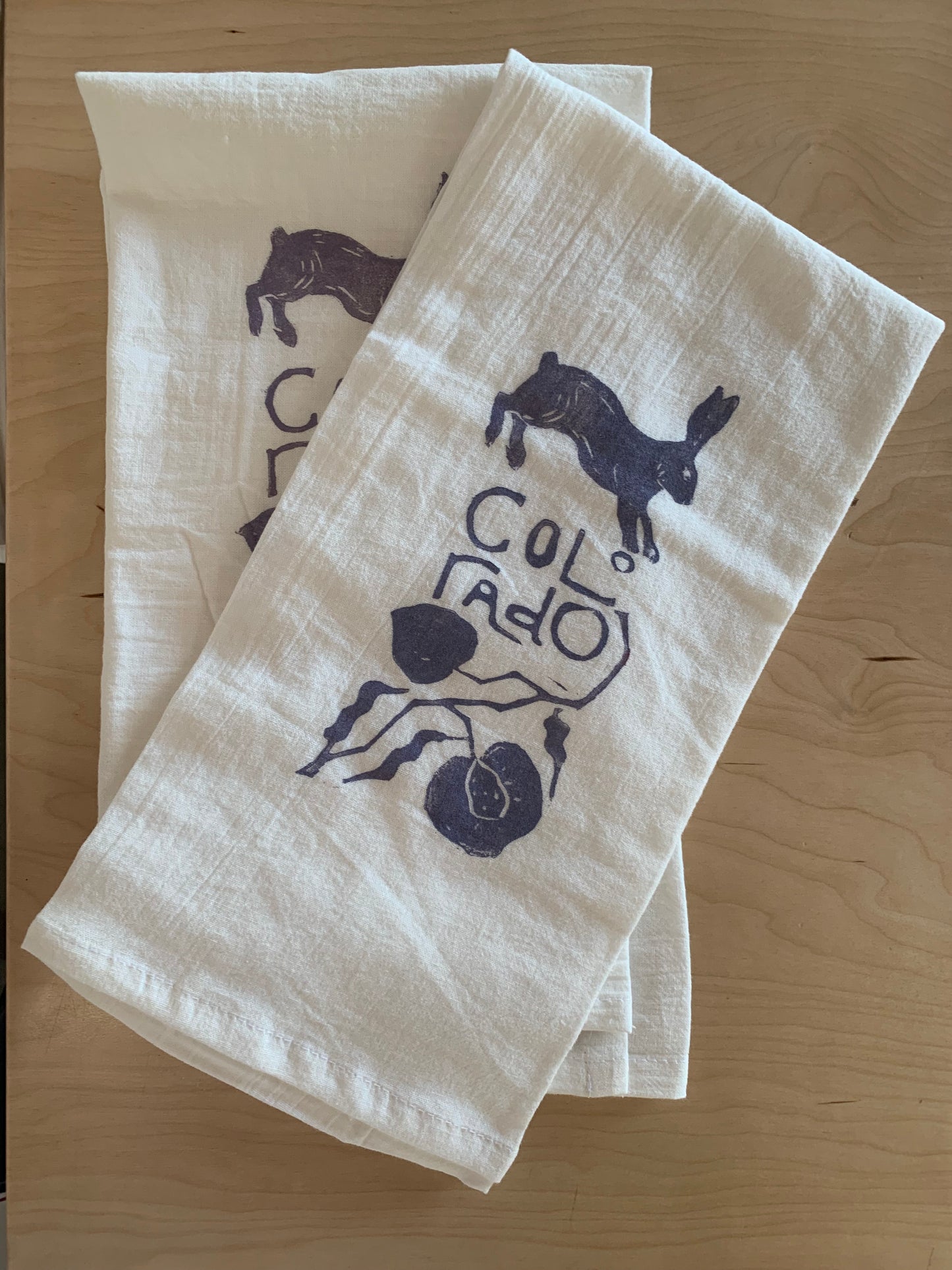 Hand printed tea towels
