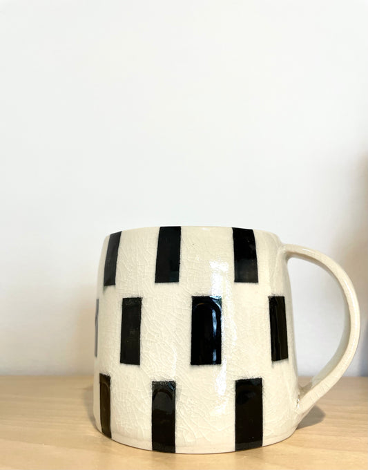 Toots Ceramics-Porcelain mug, black/cream check