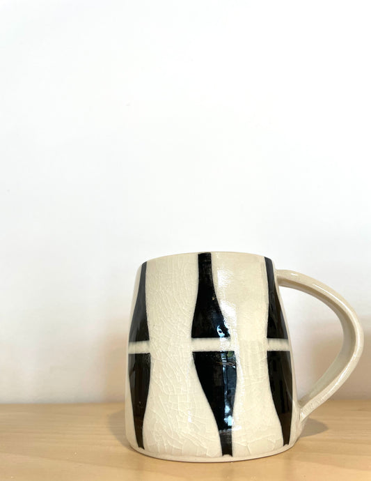Toots Ceramics - Porcelain mug, black/cream stripe