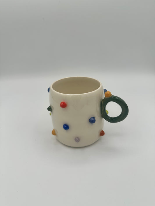 Toots Ceramics - Porcelain Dots Mug (Green/Yellow Handle)