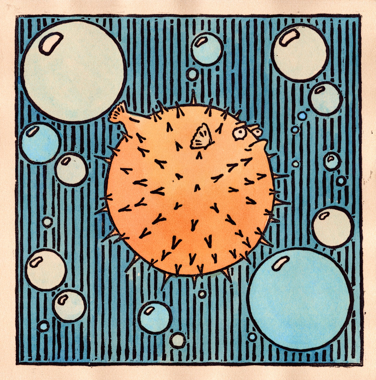 "Pouty Puffer" Woodcut print (1/15)