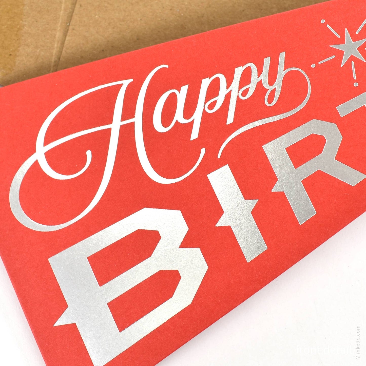 Inkello Letterpress - Happy Birthday Triangular Pennant Card (#488): Crimson Red