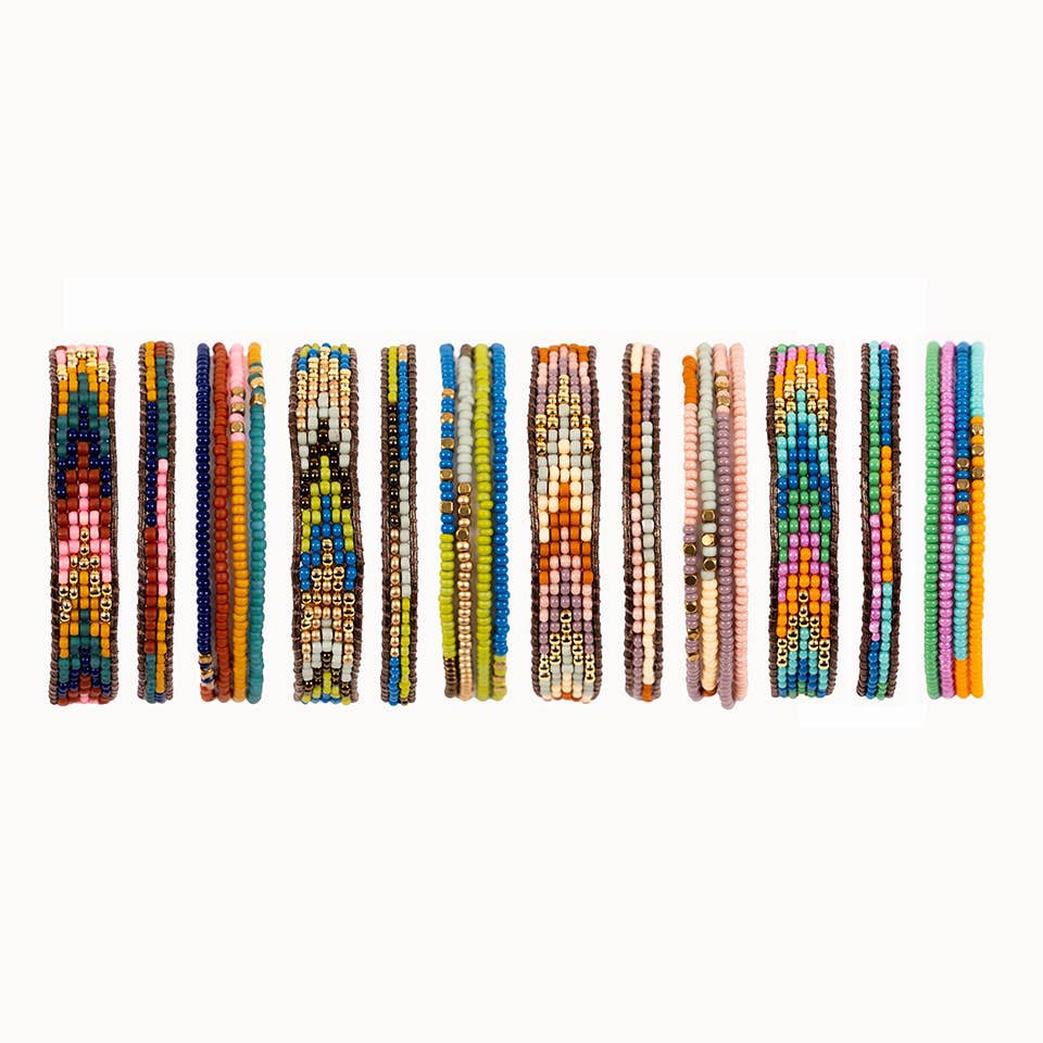 Altiplano - Layered Stripes Bead & Leather Bracelet: Retro Red