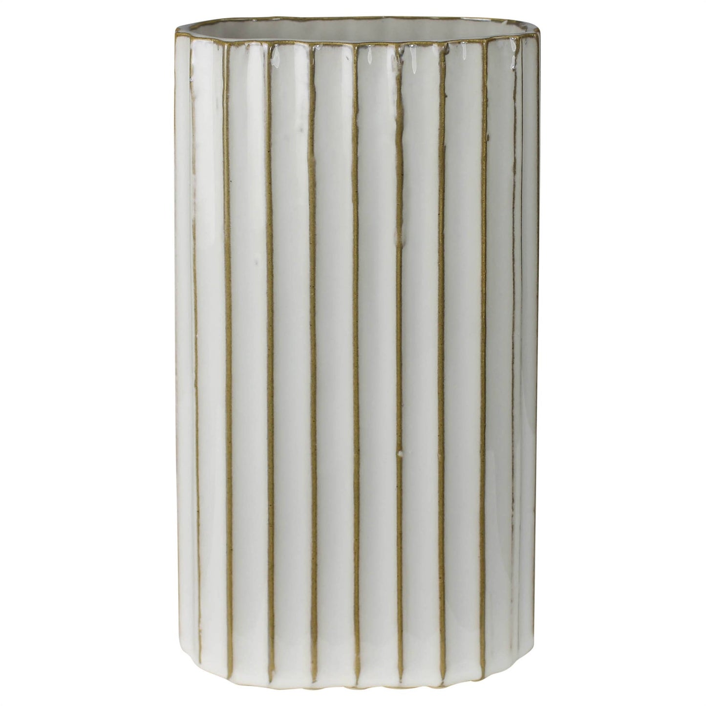 HomArt - Caro Ribbed Vase, Ceramic - Lrg: White / Ceramic