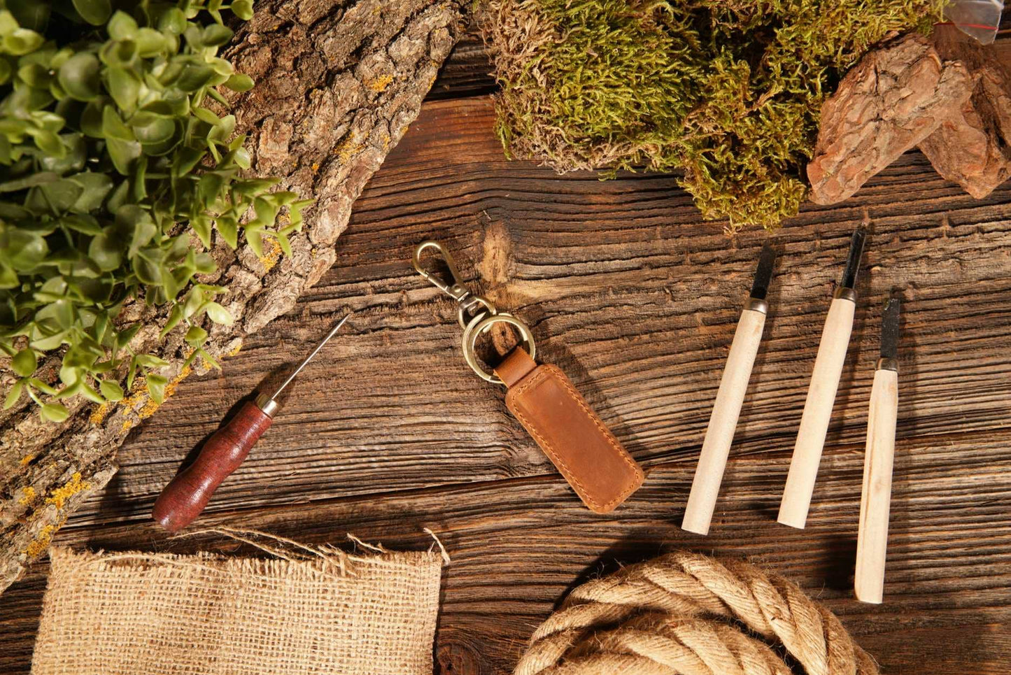 American Leather Goods - Leather Keychain, Geniune Leather Keychain: Green