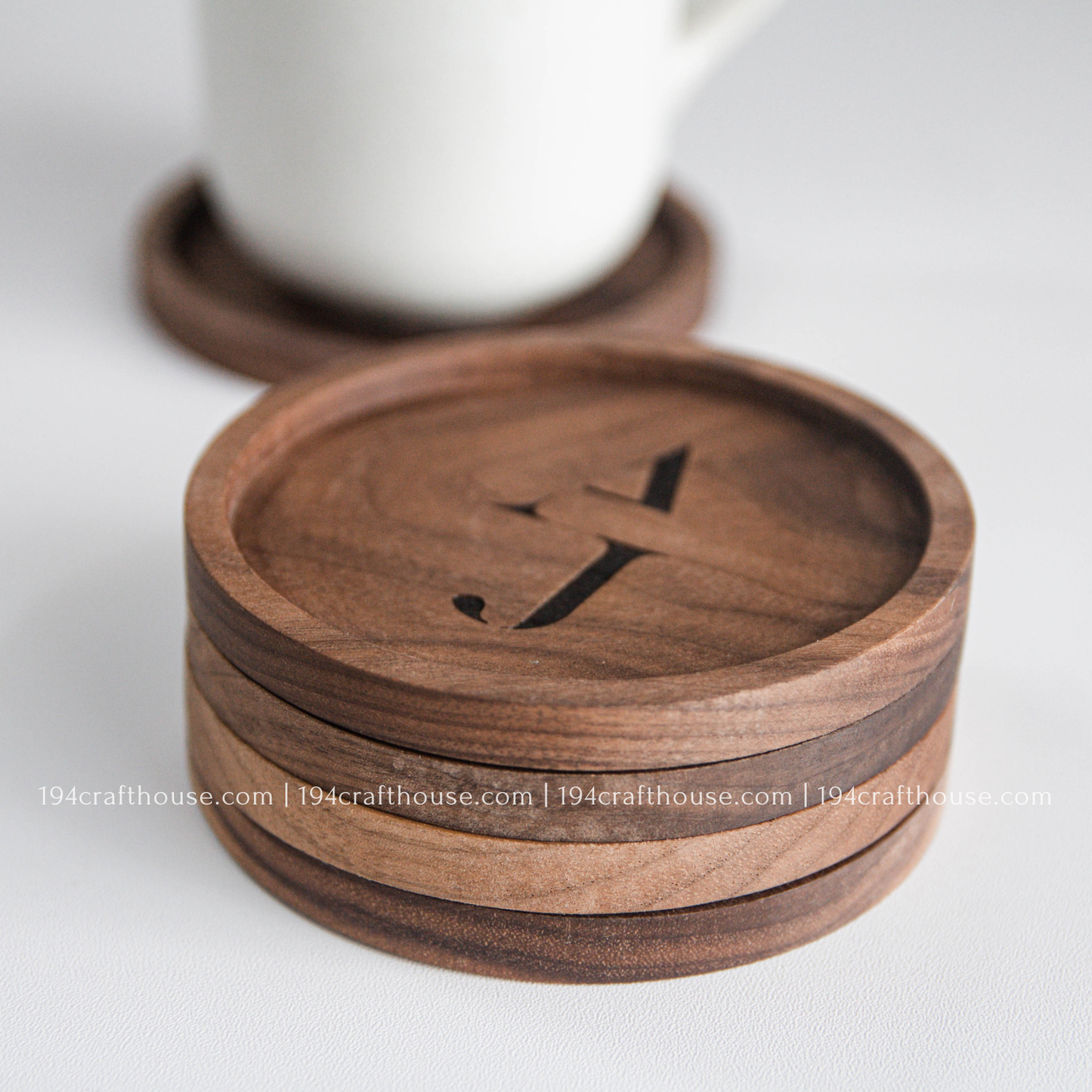 194 Craft House - Custom Logo Engraved Round Wood Coaster - Home Decor & Gifts