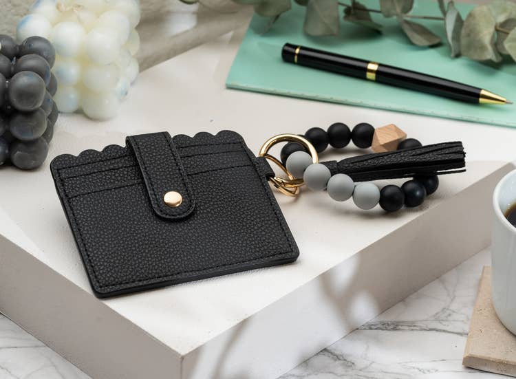 American Leather Goods - Leather Keychain Wallet With Wristlet Bangle Bracelet: Lila