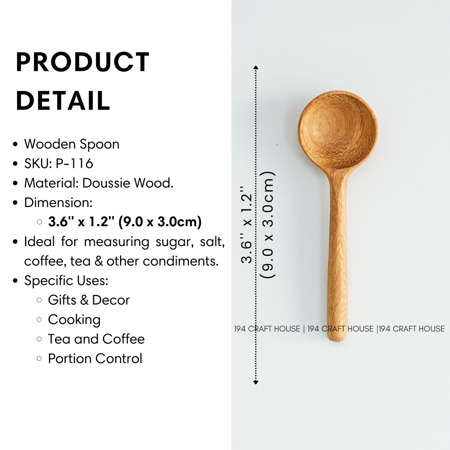 194 Craft House - Tiny Wooden Salt, Sugar Spoons - Measuring Spoons