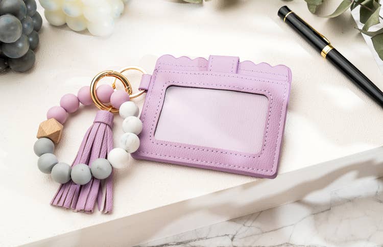American Leather Goods - Leather Keychain Wallet With Wristlet Bangle Bracelet: Pink