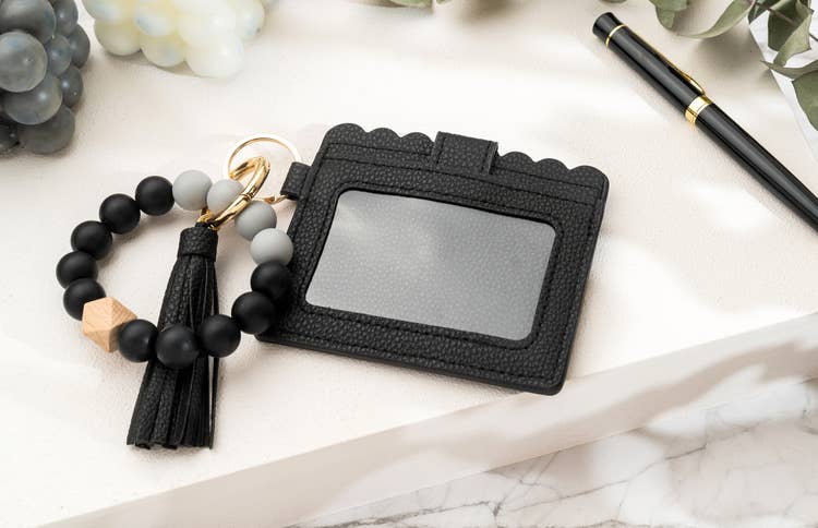 American Leather Goods - Leather Keychain Wallet With Wristlet Bangle Bracelet: Gray