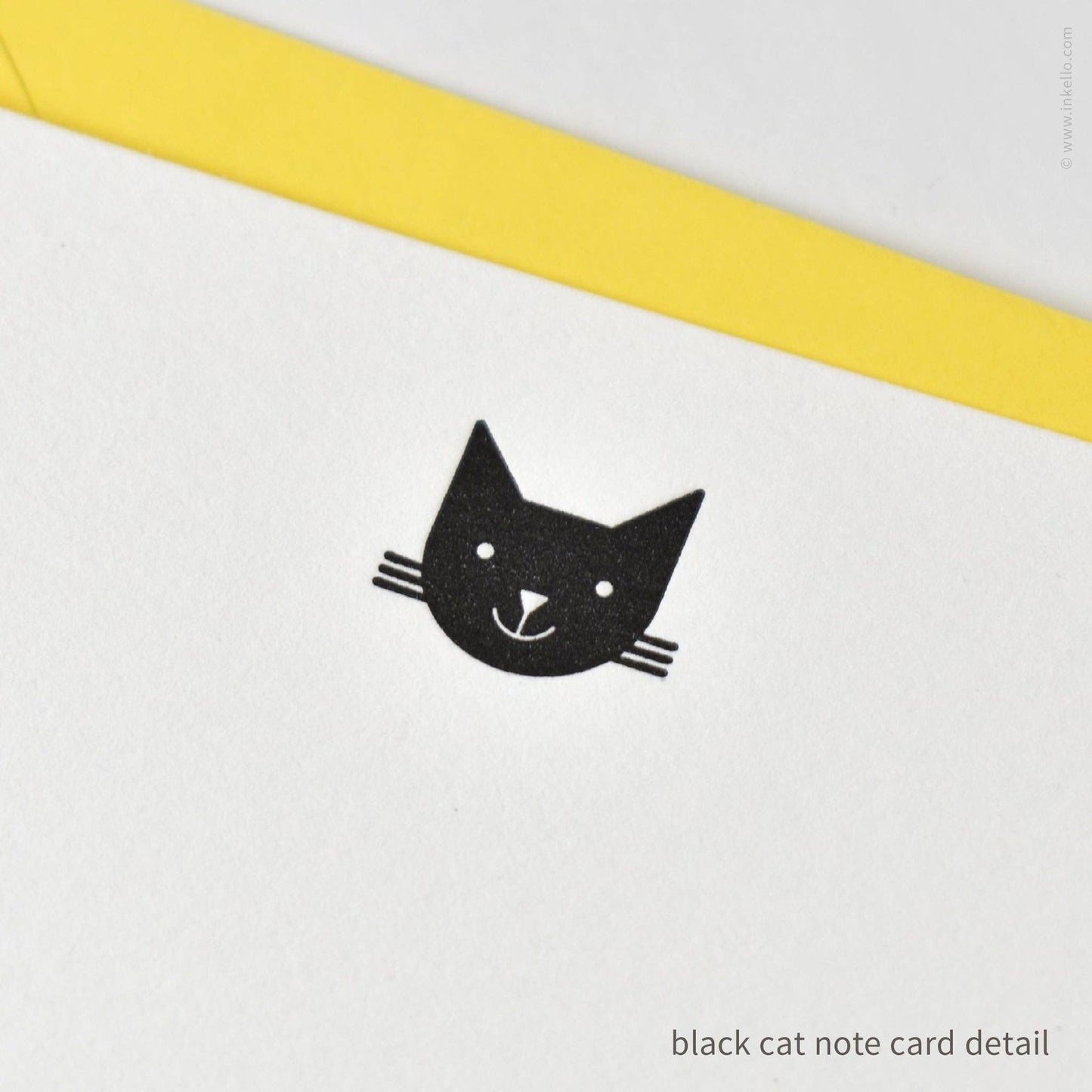 Inkello Letterpress - Flat Note Card Set with Black Cat (#502)