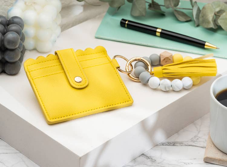American Leather Goods - Leather Keychain Wallet With Wristlet Bangle Bracelet: Lila