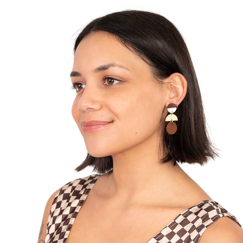 Altiplano - Wood Disc Stack Earrings: Cream