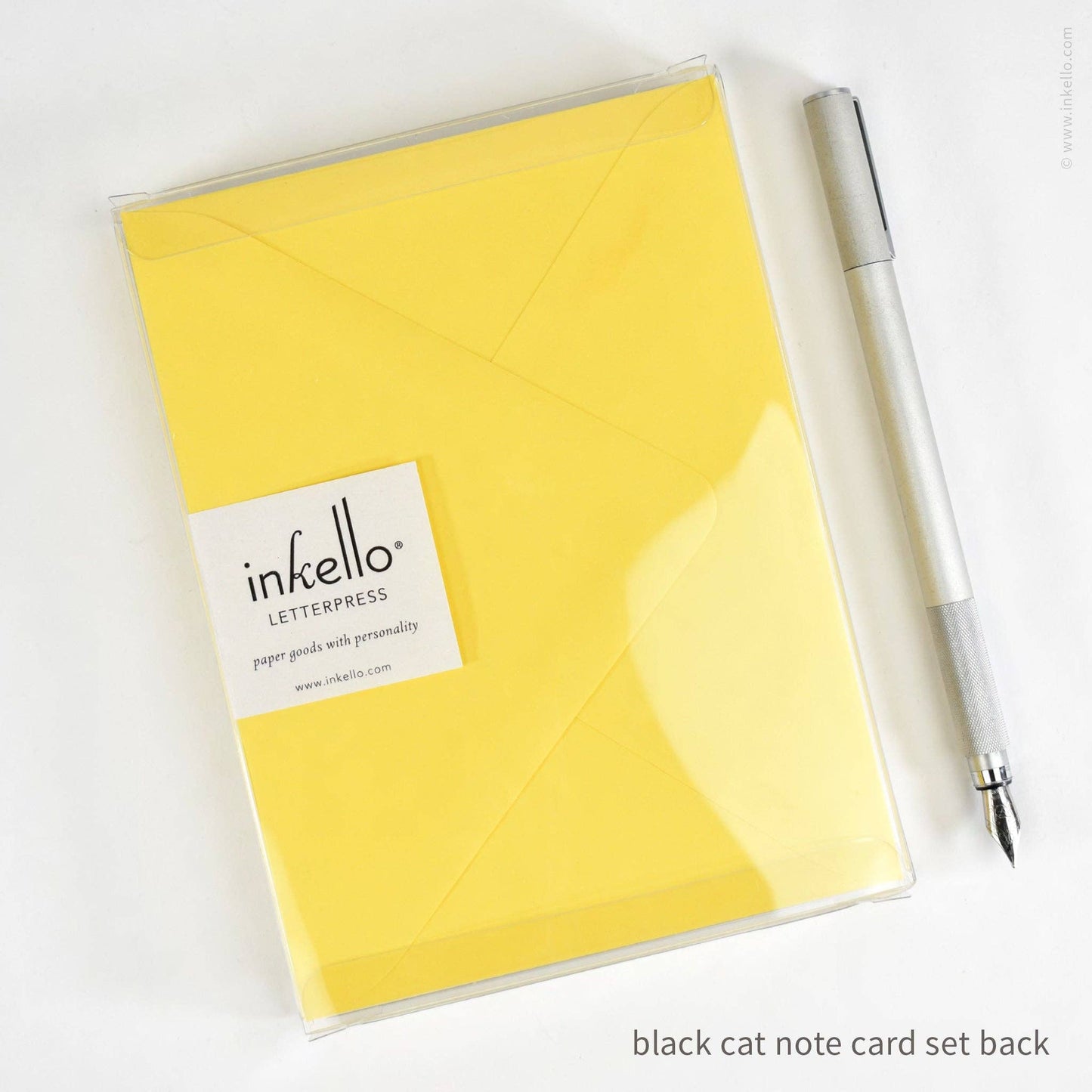 Inkello Letterpress - Flat Note Card Set with Black Cat (#502)