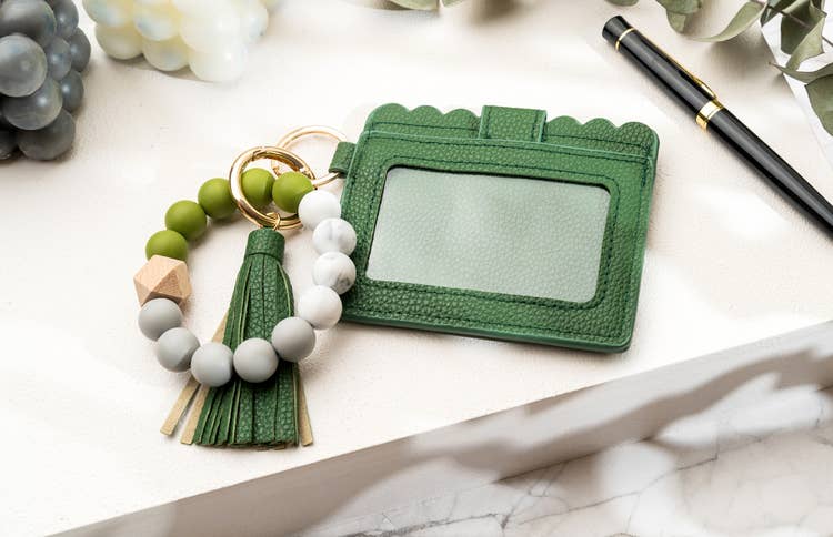 American Leather Goods - Leather Keychain Wallet With Wristlet Bangle Bracelet: Lila