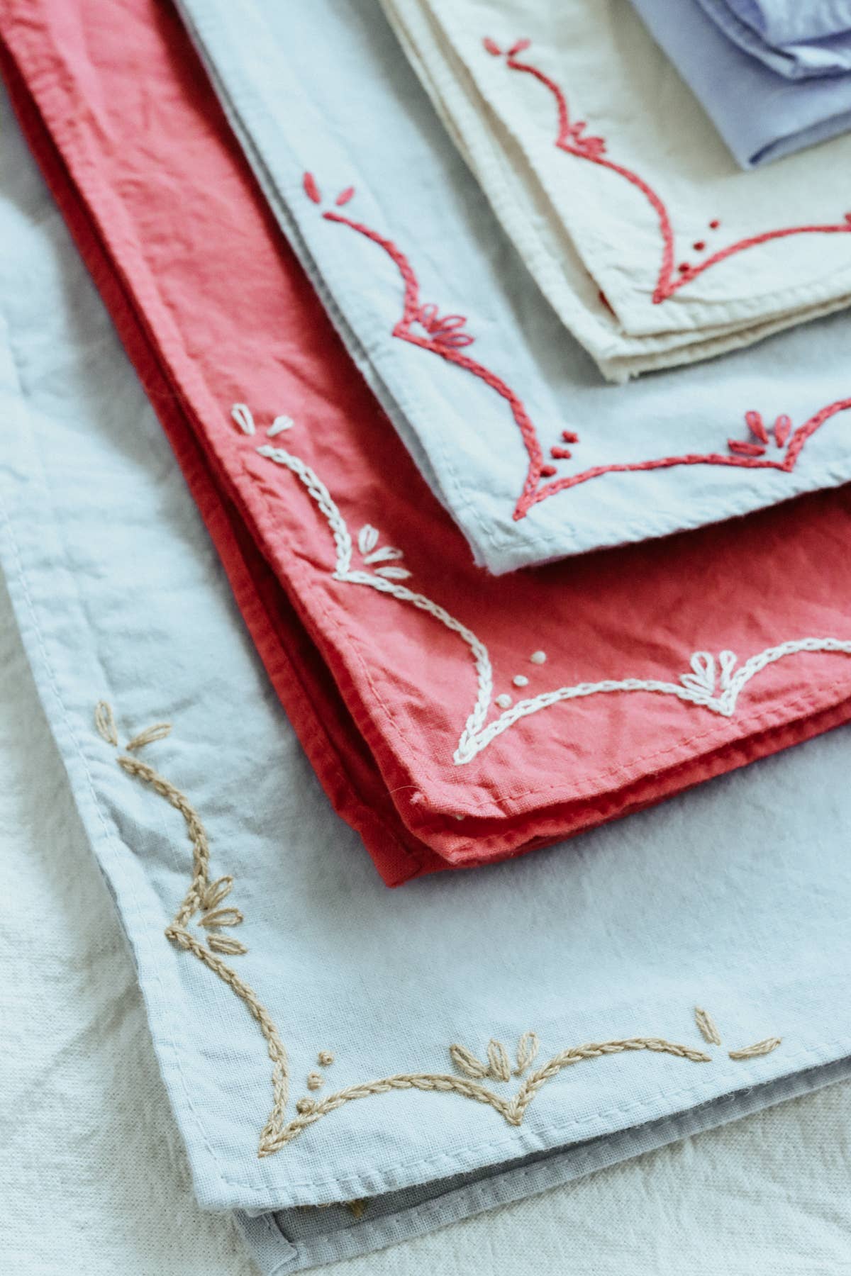 Eloise et moi - Hand embroidered RODEO cotton bandana, hand dyed : Sky/mustard thread