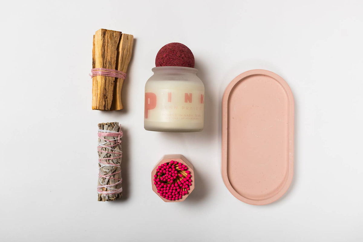 Candle Tray Gift Set – Match Holder & Palo Santo or Smudge: Palo Santo / White