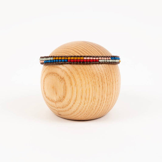 Altiplano - Layered Stripes Bead & Leather Bracelet: Retro Red