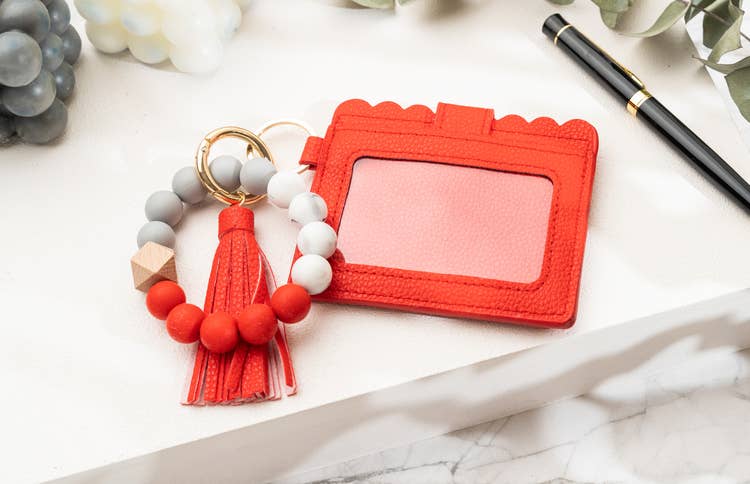 American Leather Goods - Leather Keychain Wallet With Wristlet Bangle Bracelet: Gray