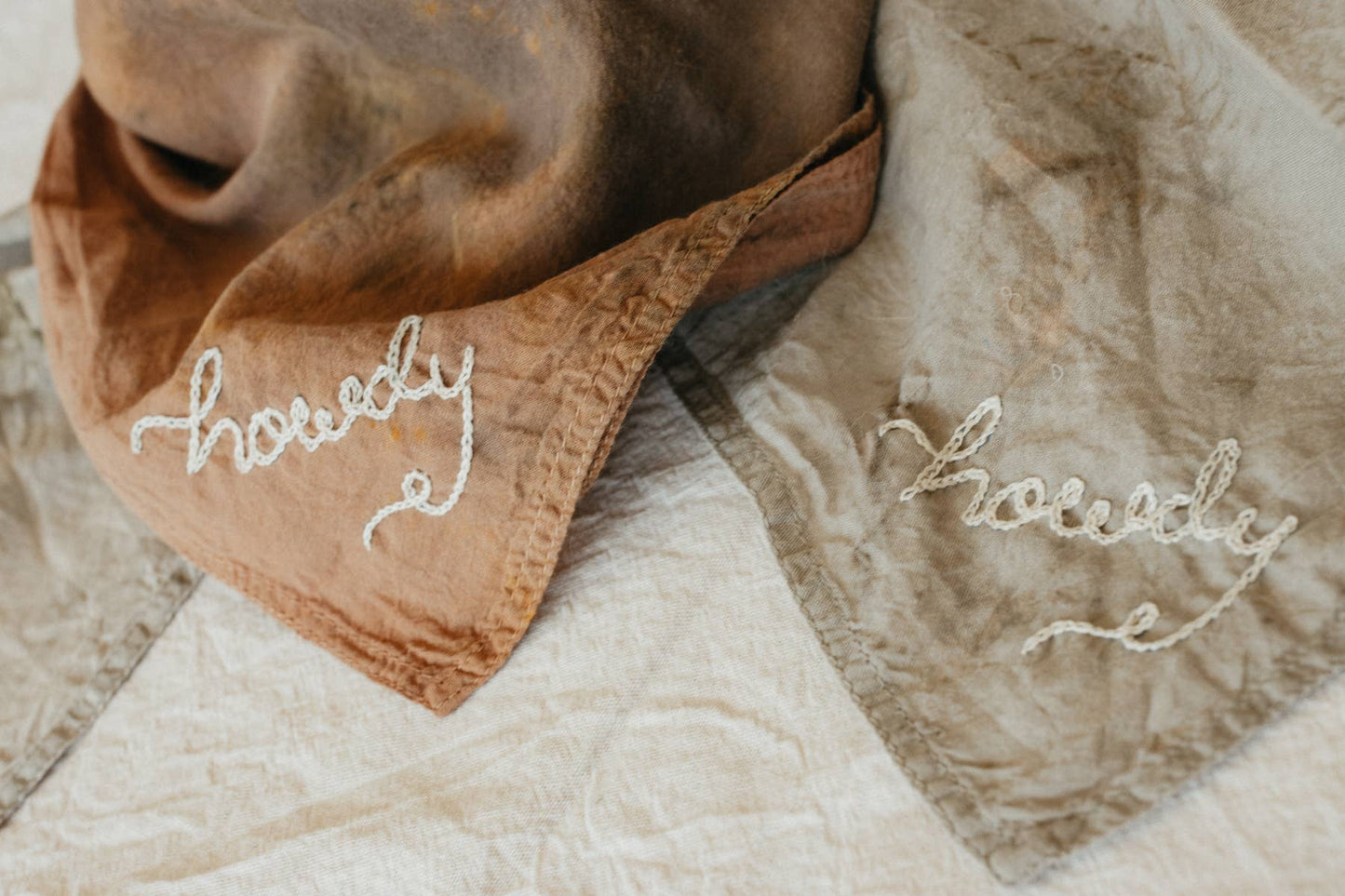 Eloise et moi - Hand embroidered Howdy organic cotton bandana- hand dyed: Strawberry red