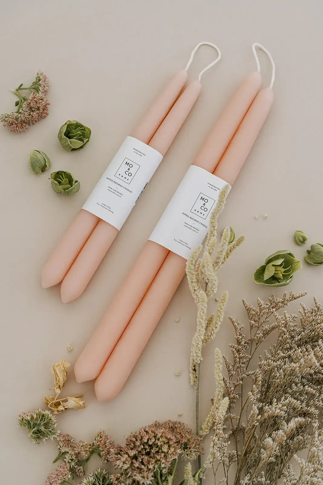 Mo&Co Home - 100% Beeswax Dipped Taper Candles | All Natural, Handmade: Pink Rose / Standard (10" Long)