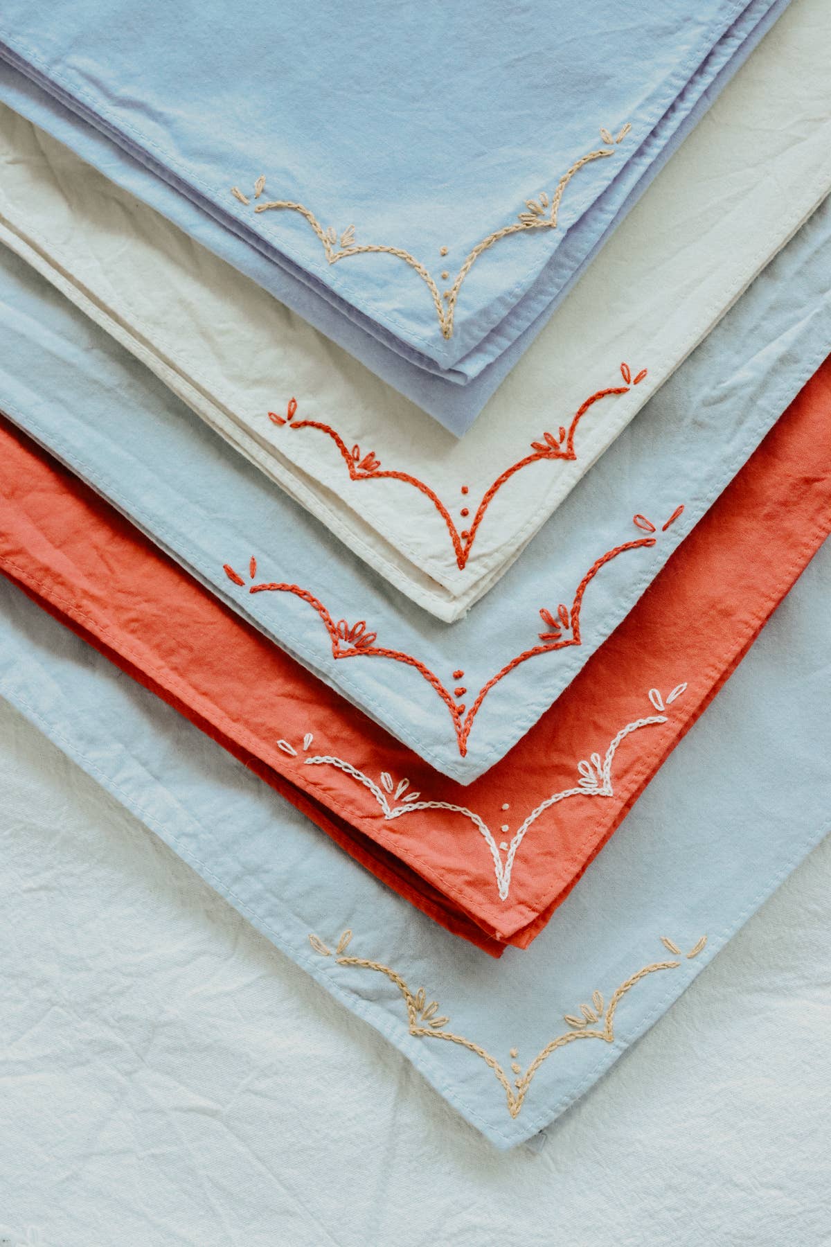 Eloise et moi - Hand embroidered RODEO cotton bandana, hand dyed : Sky/mustard thread