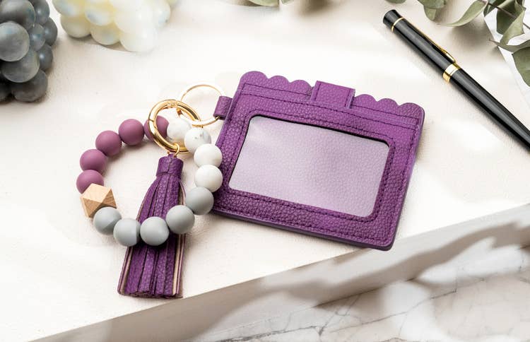American Leather Goods - Leather Keychain Wallet With Wristlet Bangle Bracelet: Pink