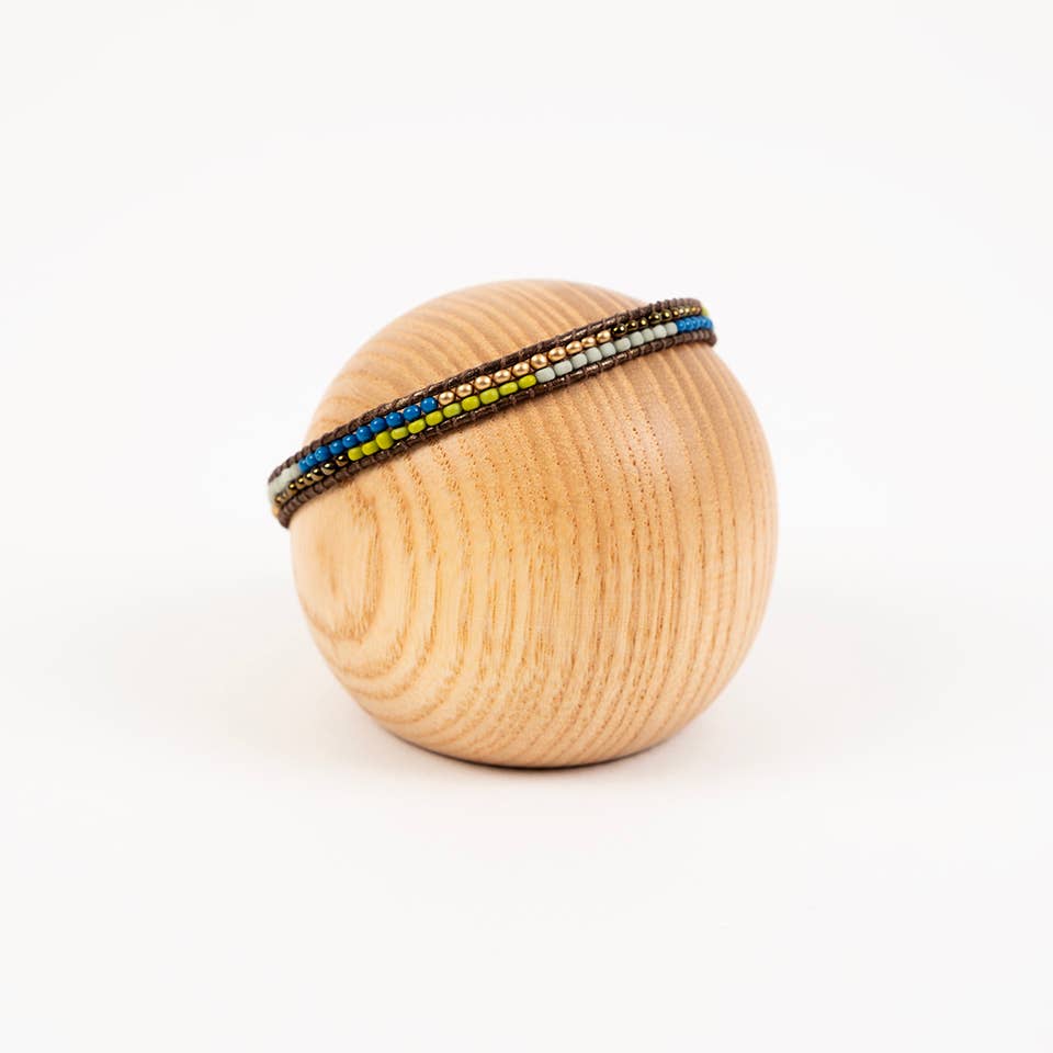 Altiplano - Layered Stripes Bead & Leather Bracelet: Deep Pop