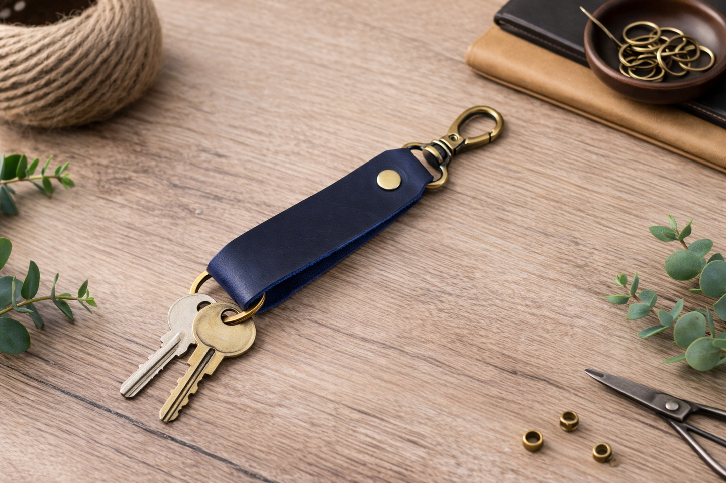 American Leather Goods - Genuine Leather Keychain, Keychain RIng, Handmade Key Tag: Light Brown