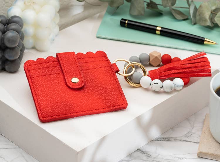 American Leather Goods - Leather Keychain Wallet With Wristlet Bangle Bracelet: Gray