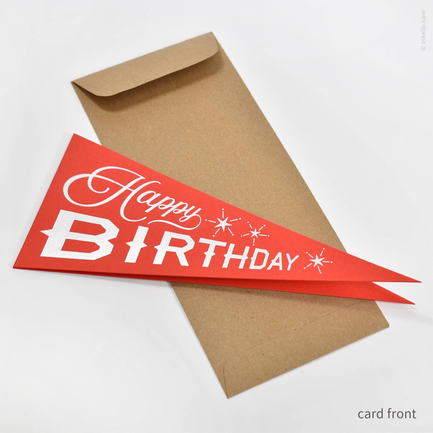 Inkello Letterpress - Happy Birthday Triangular Pennant Card (#488): Crimson Red