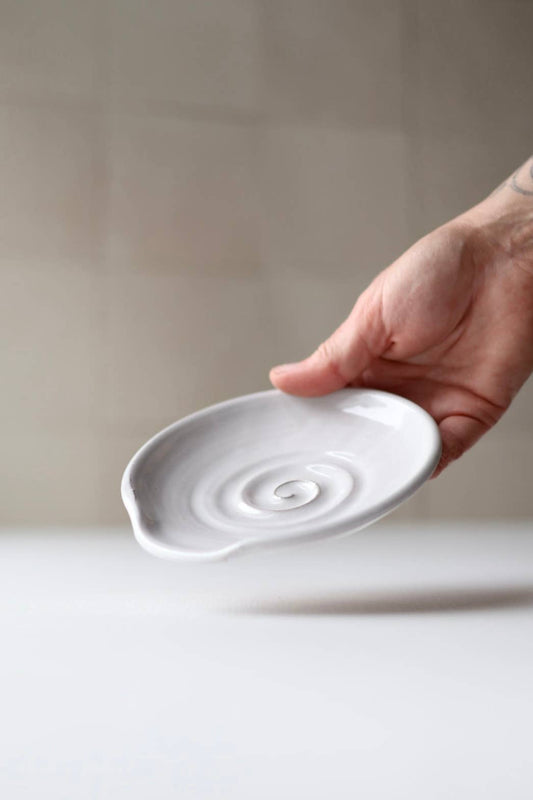 Handmade Pottery Spoon Rest in White