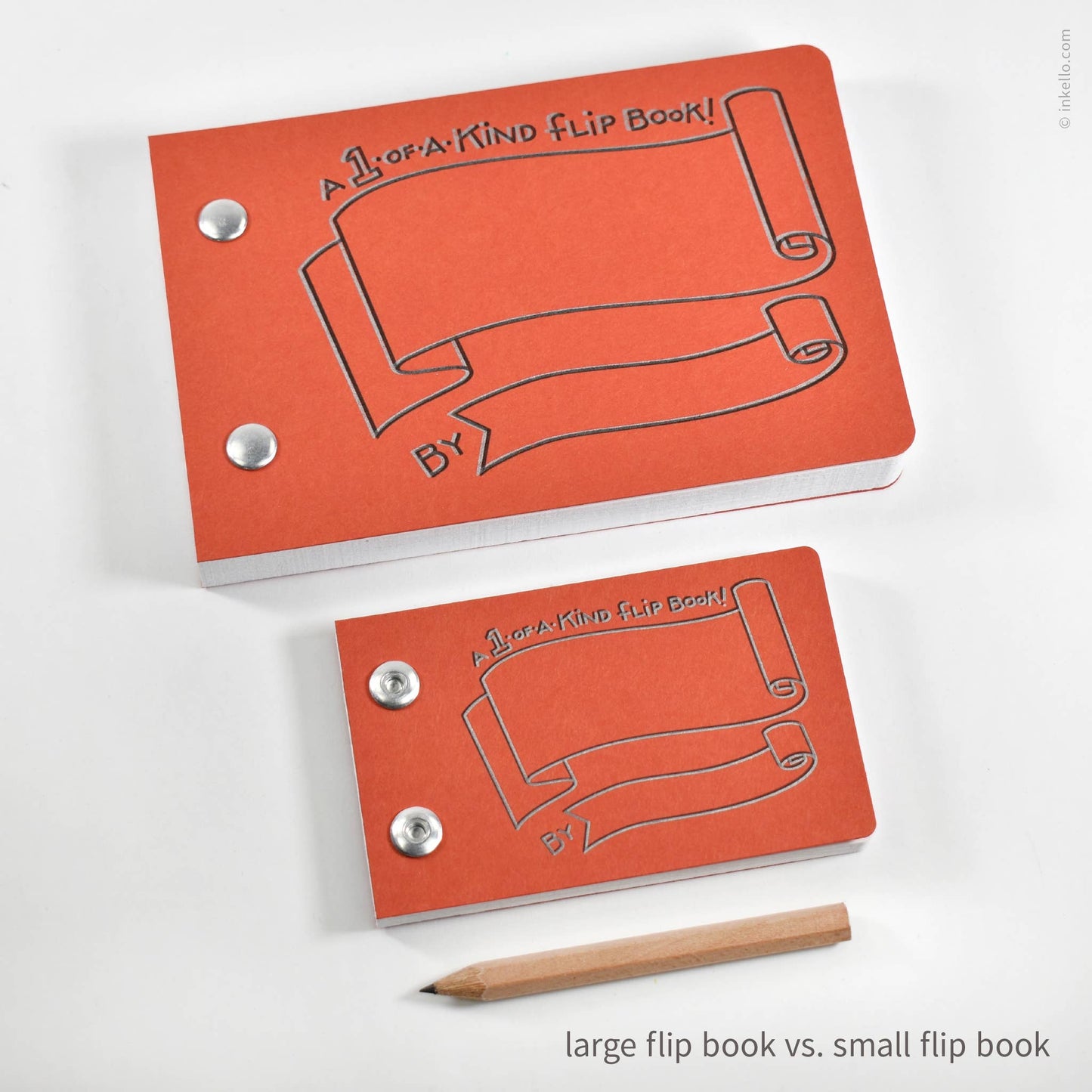 Inkello Letterpress - Draw-Your-Own Flip Book + Pencil (#316): Tomato Red / Small