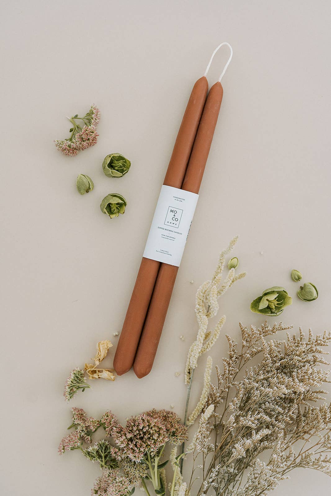 Mo&Co Home - Terra Cotta | Dipped Beeswax Taper Candles | All Natural: 10 Inches
