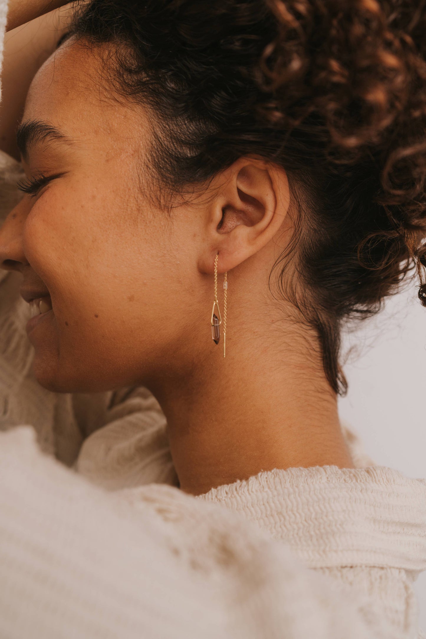 JaxKelly - Threader - Smoky Quartz - Gold Earrings