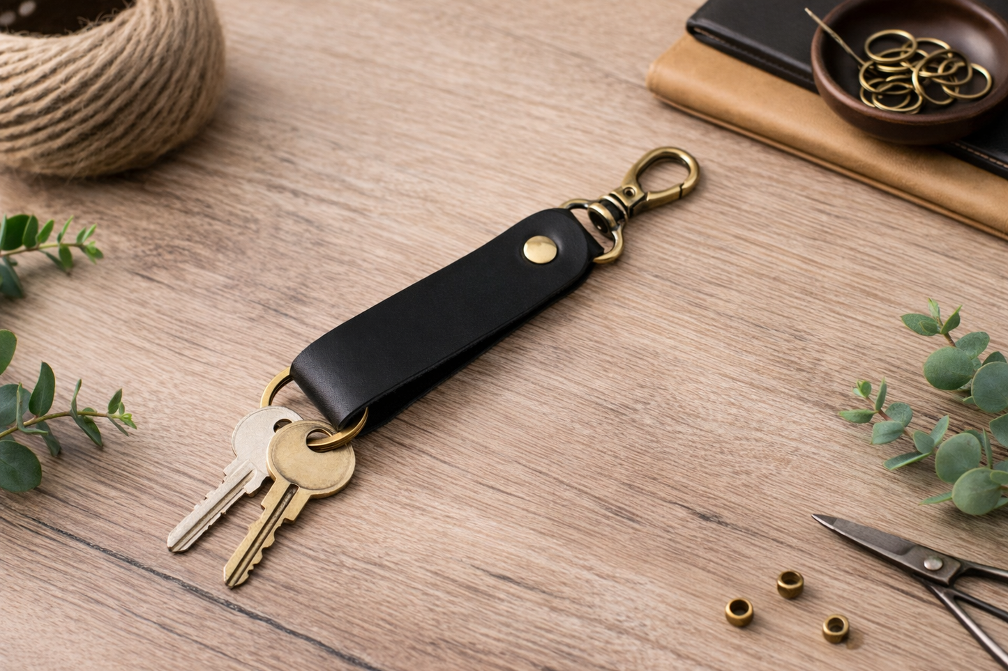 American Leather Goods - Genuine Leather Keychain, Keychain RIng, Handmade Key Tag: Light Brown