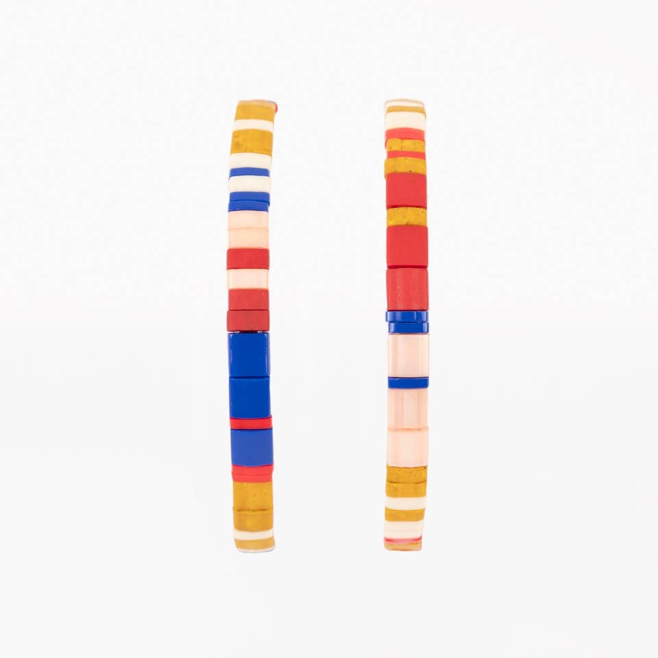 Altiplano - Handmade Tila Bead Stretch Bracelet - PAIR: Blue Denim