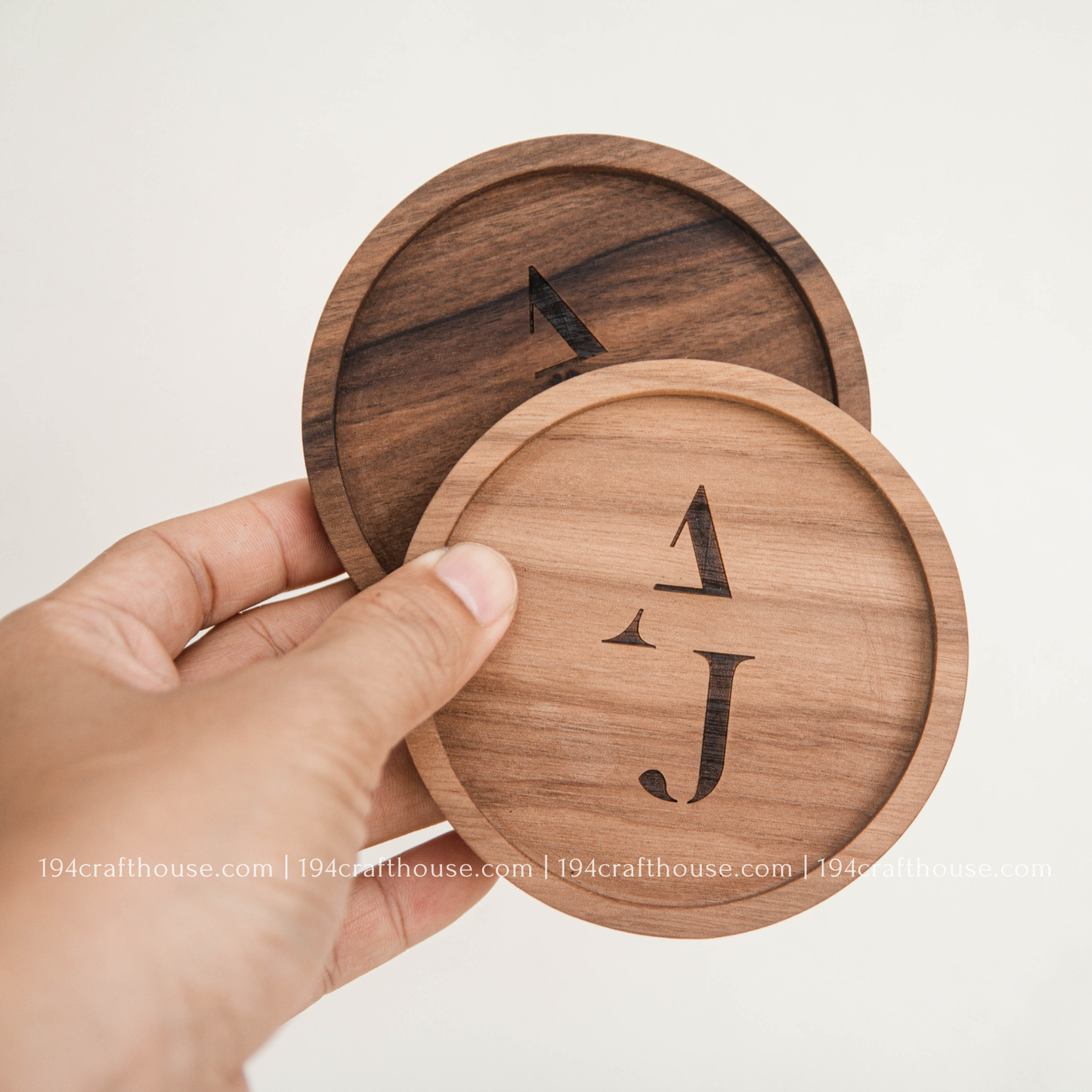 194 Craft House - Custom Logo Engraved Round Wood Coaster - Home Decor & Gifts