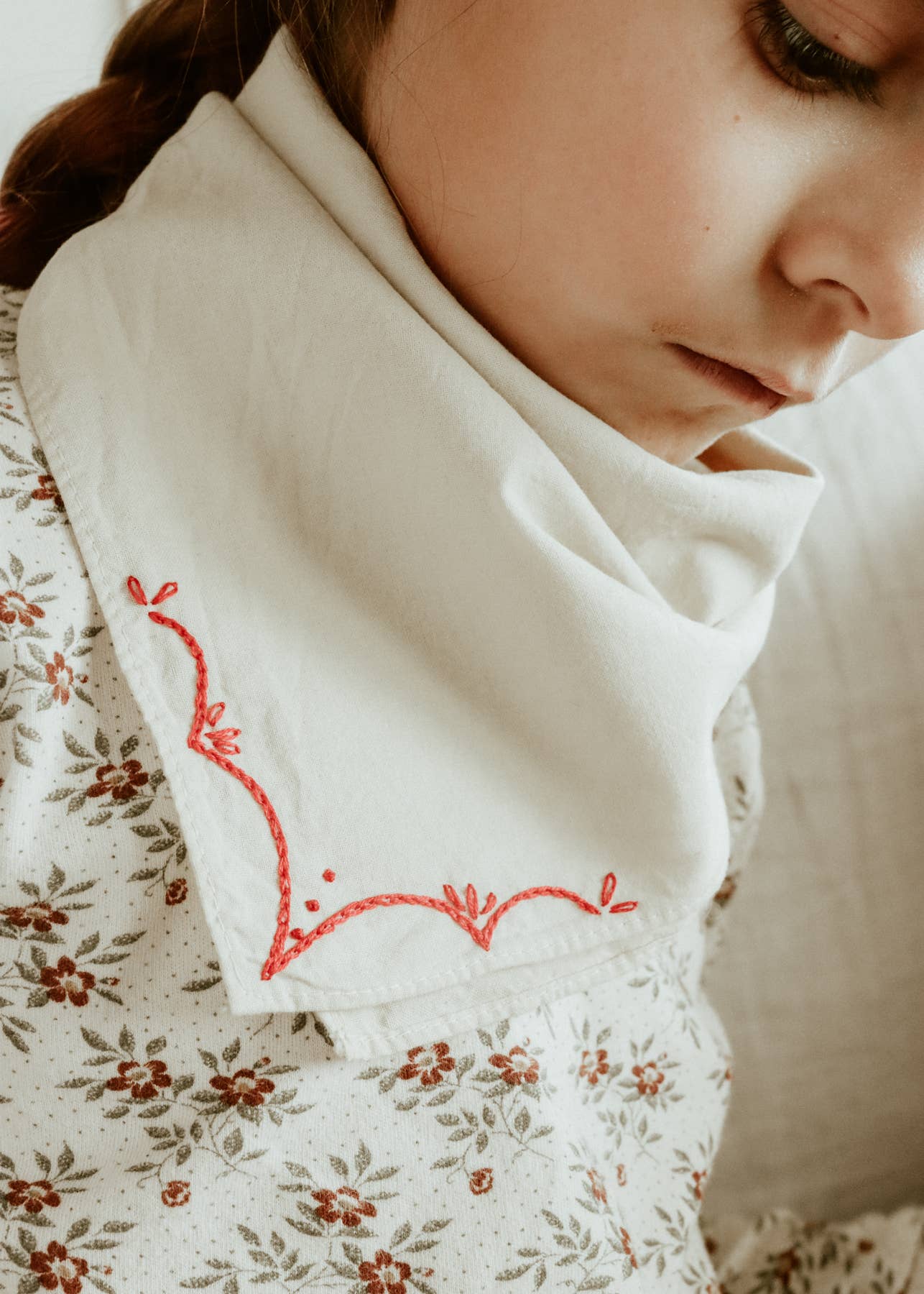 Eloise et moi - Hand embroidered RODEO cotton bandana, hand dyed : Sky/mustard thread
