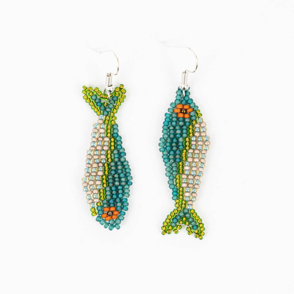 Altiplano - One Fish Two Fish Beaded Earrings: Green