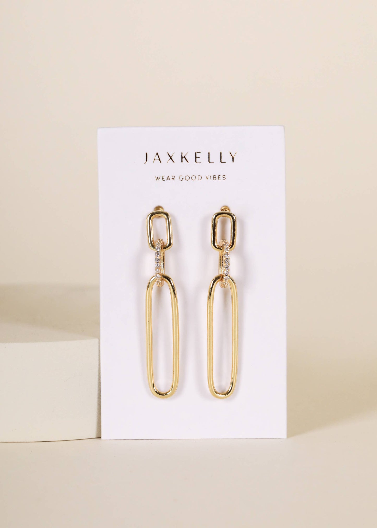 JaxKelly - Pave Link Drop - Gold Earrings