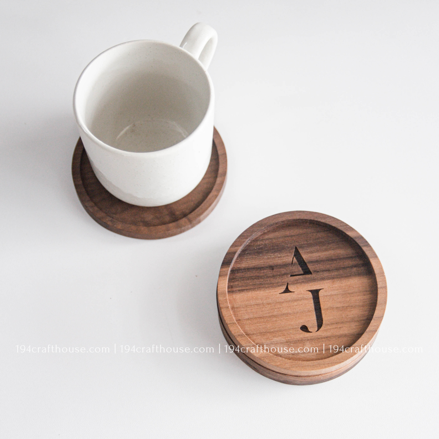 194 Craft House - Custom Logo Engraved Round Wood Coaster - Home Decor & Gifts