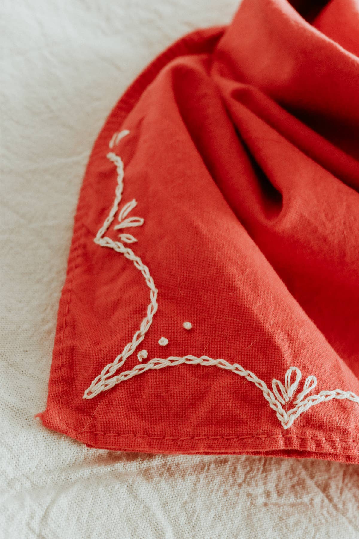 Eloise et moi - Hand embroidered RODEO cotton bandana, hand dyed : Sky/red thread