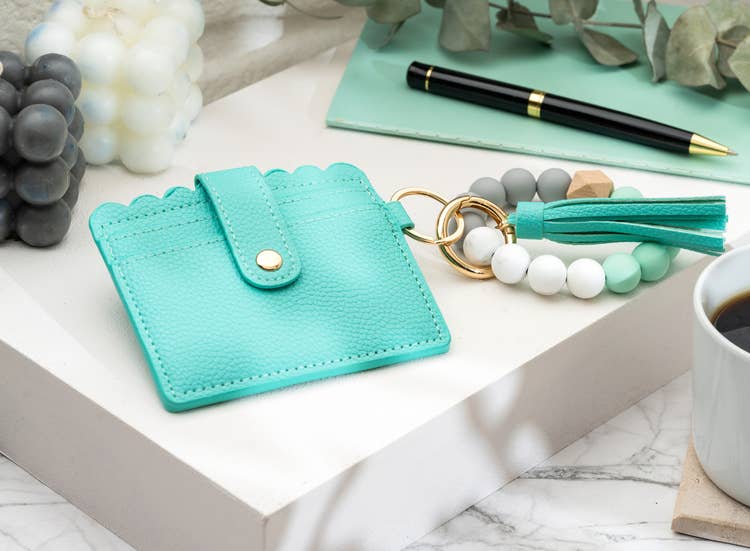 American Leather Goods - Leather Keychain Wallet With Wristlet Bangle Bracelet: Pink