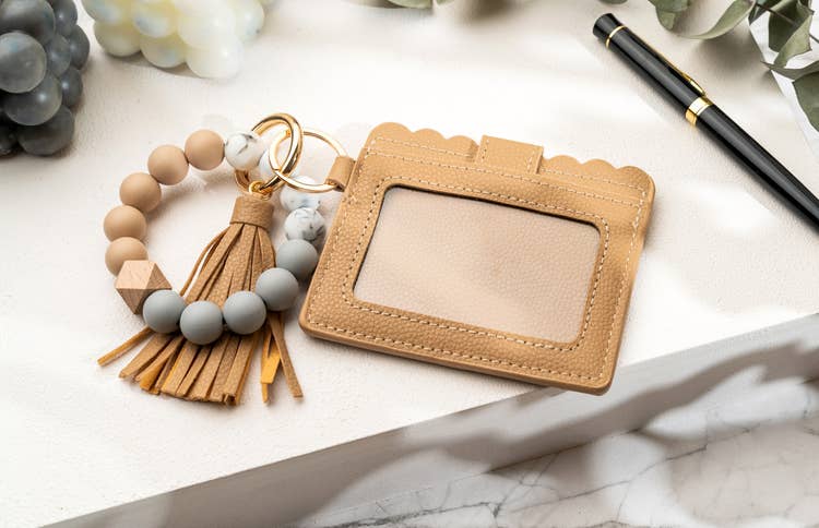 American Leather Goods - Leather Keychain Wallet With Wristlet Bangle Bracelet: Lila