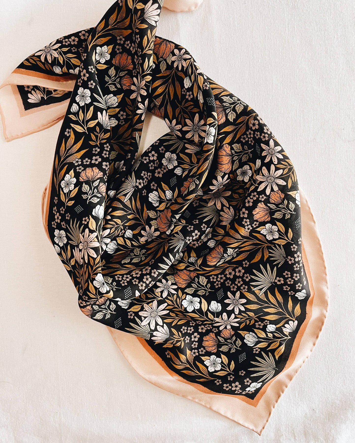 Flora West Design - 100% Silk Bandana Scarf - Midnight Garden Floral