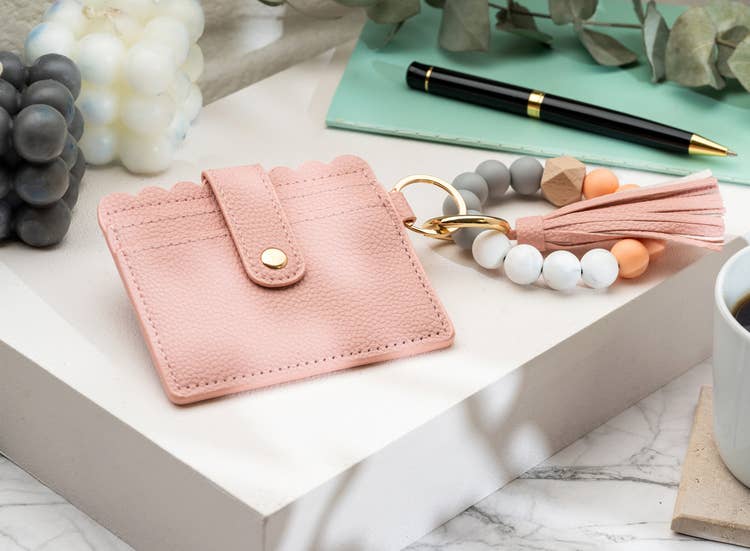 American Leather Goods - Leather Keychain Wallet With Wristlet Bangle Bracelet: Lila