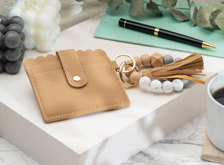 American Leather Goods - Leather Keychain Wallet With Wristlet Bangle Bracelet: Pink